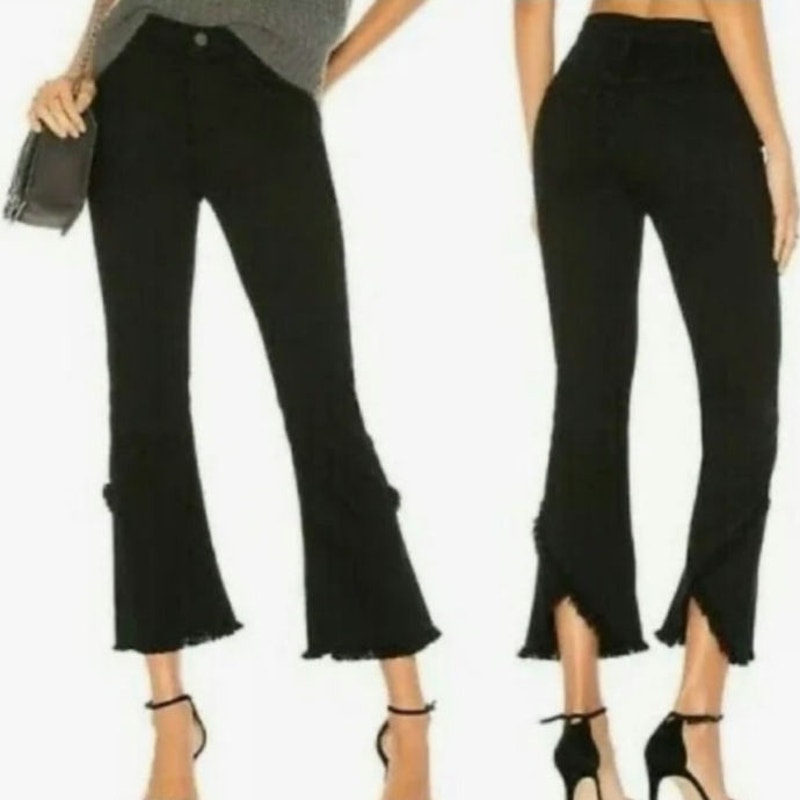 Citizens Of Humanity Black Drew High Rise Fray Crop Flare Jean Edgy Minimalist